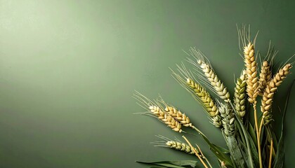Wheat Stalks on Green Background