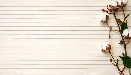 White Cotton Branch on Weathered White Wood Background