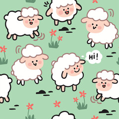 Cute Cartoon Sheep Seamless Pattern for Kids 