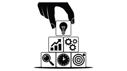 Building blocks of business success with icons