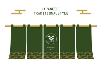 和風のれんイラスト　抹茶カフェ　日本茶