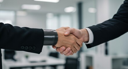 Business Handshake: Close-Up of Agreement in Modern Office Setting