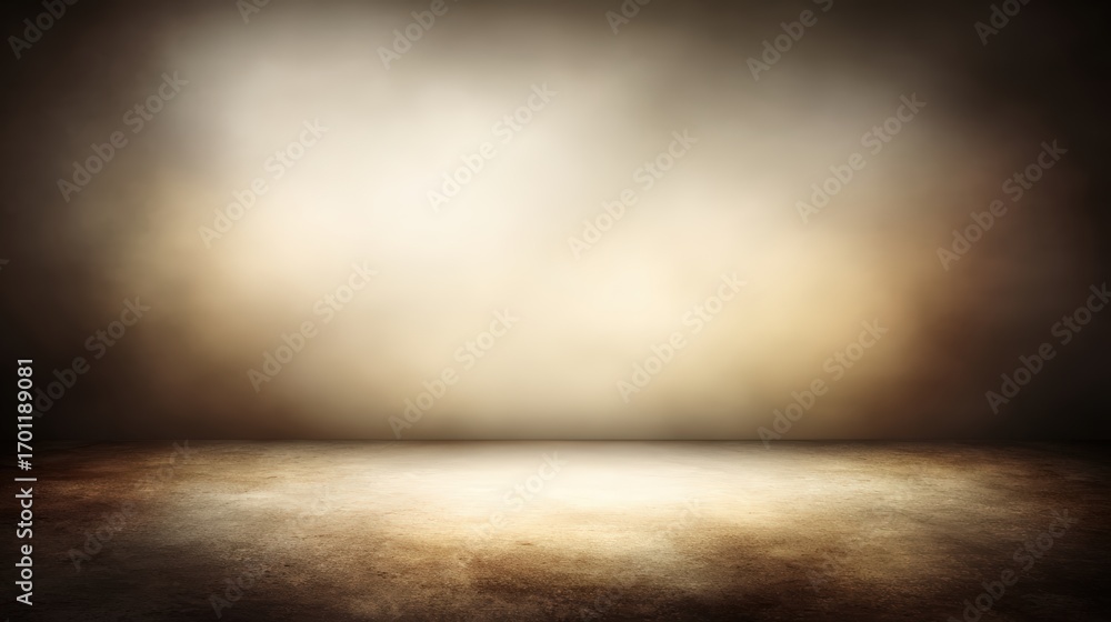 Poster a textured dark brown studio background features a floor with a blurred light area centered at the t