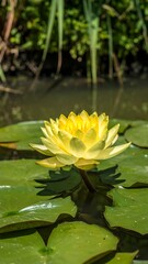 Yellow water lily in pond