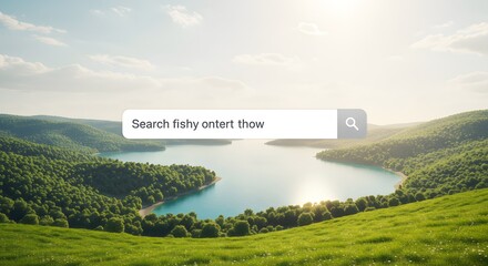 Scenic landscape with search bar overlay for conceptual information access