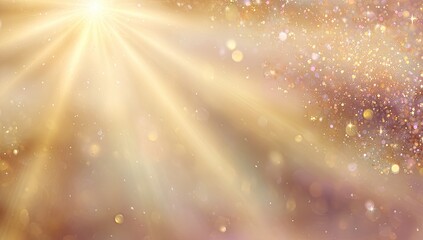Obraz premium Warm golden light beams radiating through a hazy, glittery background