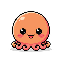 Obraz premium An adorable cartoon baby octopus with large kawaii eyes, a sweet smile, and blushing cheeks, isolated on a white background.