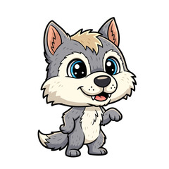 Cartoon wolf cub with big eyes and a friendly expression.