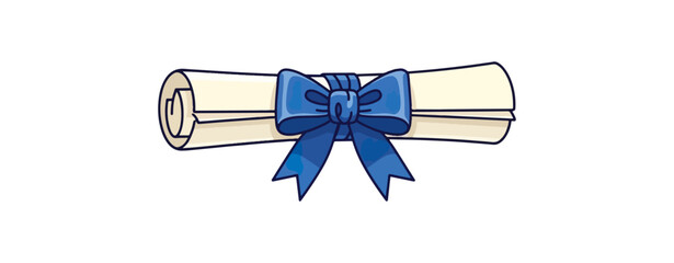 Rolled up diploma with blue ribbon