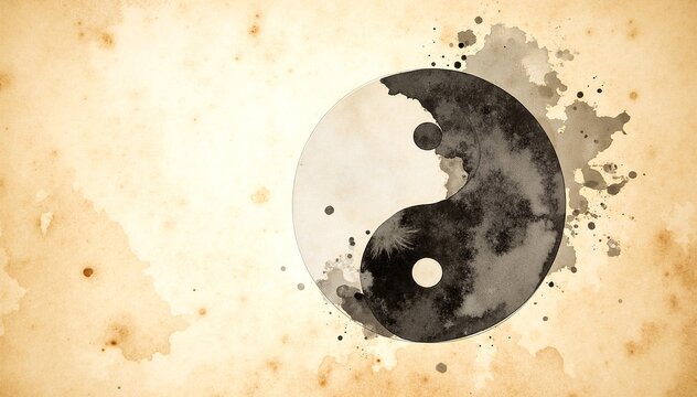 An intricately drawn yin-yang symbol rests on a textured, aged parchment, showcasing subtle creases and a warm, vintage hue that enhances its timeless appeal.