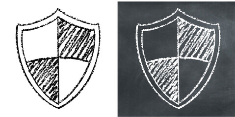 Chalk hand-drawn shield vector. Perfect for security, protection, and defense themes. Evokes a classic, sketchy feel with a rough, textured aesthetic.