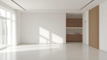 Obraz premium Empty living room minimal,Modern Scandinavian and minimalist living room interior- 3D rendering