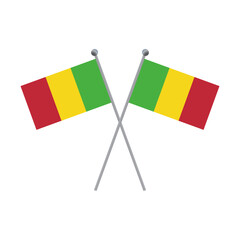 Two Mali national flags crossed on black background flat illustration