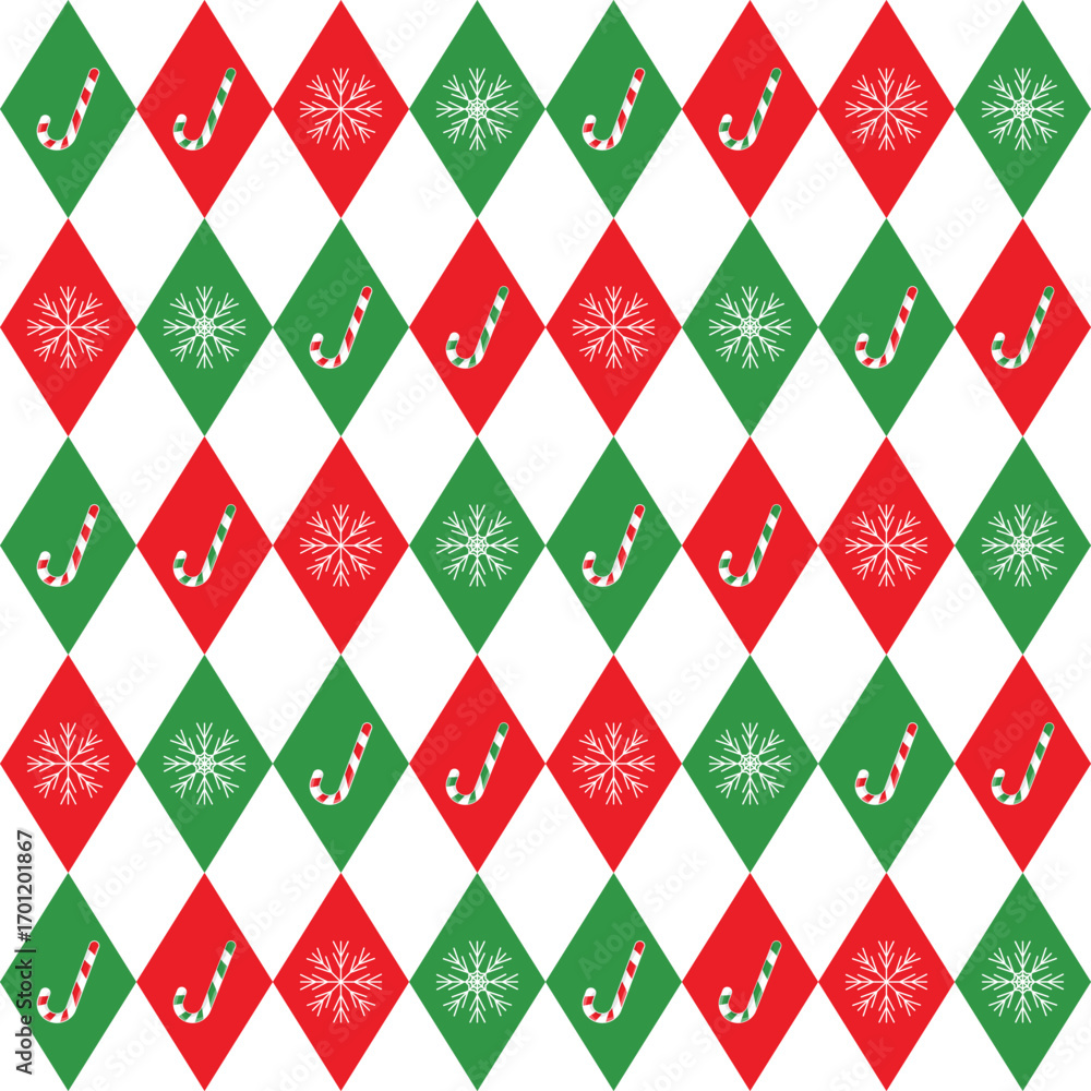 Canvas Prints seamless argyle pattern with white snowflakes and candy canes.colorful harlequin repeat pattern in g