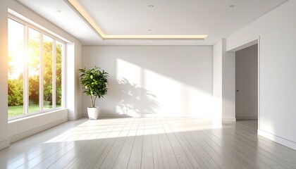 Fototapeta premium Bright and Empty Modern Room with Large Window and Sunlight.