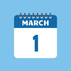 march 1 calendar icon Vector page month design