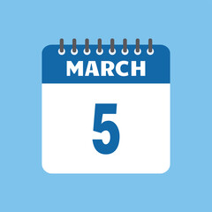 march 5 calendar icon Vector page month design