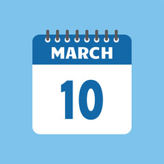 march 10 calendar icon Vector page month design