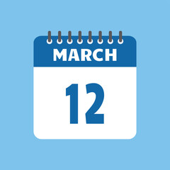 march 12 calendar icon Vector page month design