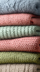 Pile of Softly Colored Knitwear: Cozy Textures and Warmth in an Aesthetic Arrangement