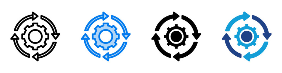 process icon set multiple style collection