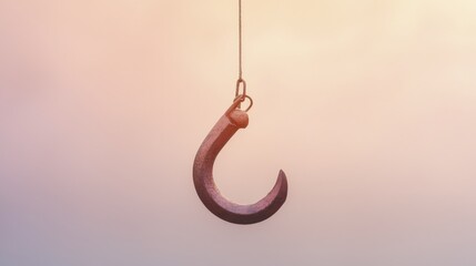 Rusty hook hanging against a soft, gradient background