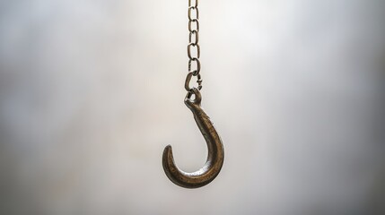 Rusty Hook and Chain Against a Soft Background