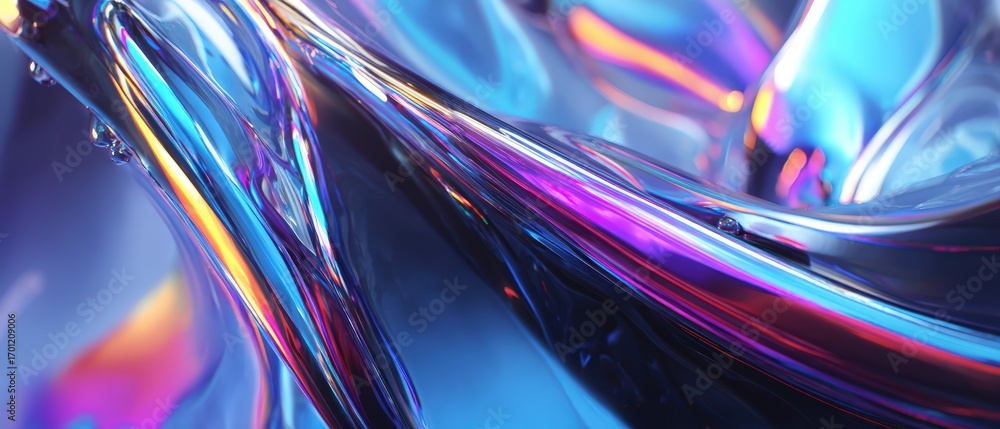 Poster abstract iridescent foil with metallic reflections in a dreamy flow and smooth gradient texture for 
