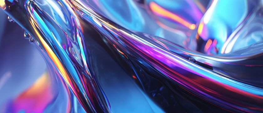 Abstract iridescent foil with metallic reflections in a dreamy flow and smooth gradient texture for modern backgrounds and designs.