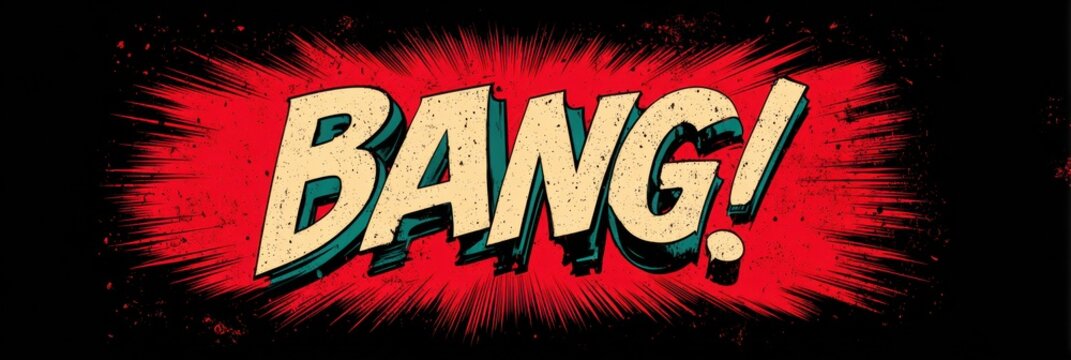 Comic Book Lettering Art With Word Bang in Cream Color Over Red Explosion on Black Background - Powered by Adobe