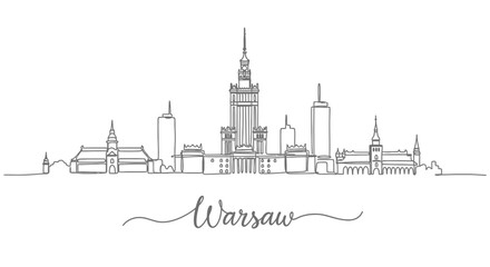 Warsaw skyline drawing Cityscape line art.
