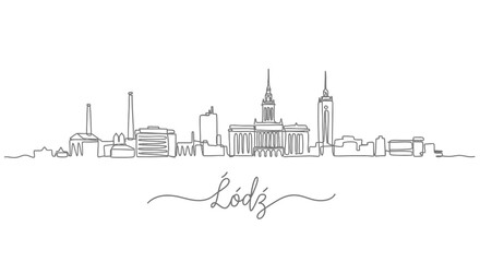 Obraz premium Lodz with Poland Skyline Minimal Line Art.
