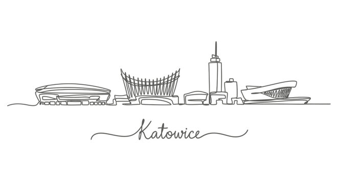 Katowice Skyline with Poland, and Line Art.