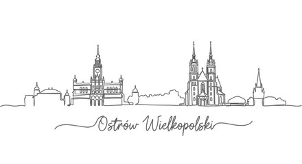 Fototapeta premium Ostrw Wielkopolski Skyline with Poland, and Line Art.