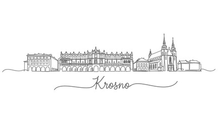 Fototapeta premium Krosno Poland Skyline with Minimalist Line Art.