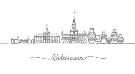 Fototapeta premium Bolesawiec skyline with Poland Single line art.
