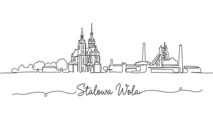 Fototapeta premium Stalowa Wola skyline with Poland, and one line.