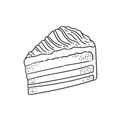 Vintage style cake slice illustration, minimalist line drawings for bakeries, cafes, birthdays, cards, menus, pastries, or graphic design.