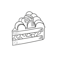 Vintage style cake slice illustration, minimalist line drawings for bakeries, cafes, birthdays, cards, menus, pastries, or graphic design.