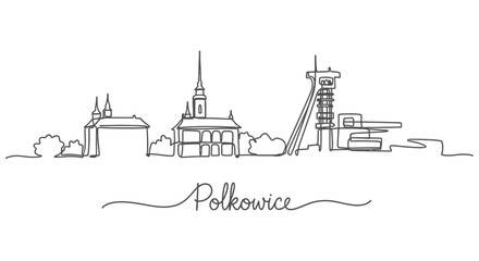 Polkowice Skyline with Poland, and OneLine Drawing.