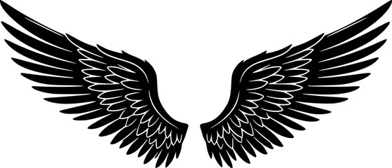 Obraz premium Elegant Curved Angel Wings - Detailed Vector Art 