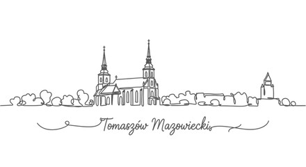 Tomaszw Mazowiecki with Poland skyline outline.