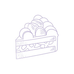 Vintage style cake slice illustration, minimalist line drawings for bakeries, cafes, birthdays, cards, menus, pastries, or graphic design.