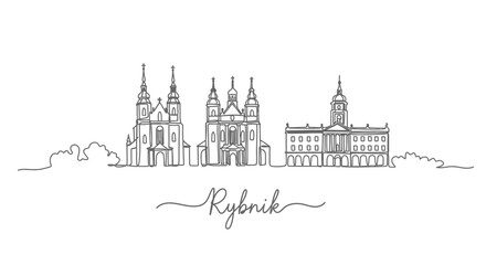 Obraz premium Rybnik Poland Skyline with Cityscape Line Art.