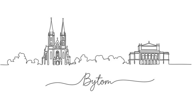 Bytom Skyline Single Line Art.