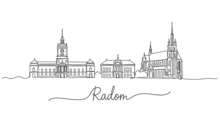 Radom City Skyline with Poland, and Single Line Art.