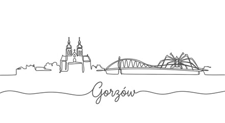 Fototapeta premium Gorzow Skyline with Poland Minimalist One Line Art.