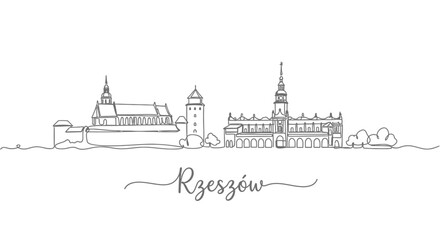 Fototapeta premium Rzeszow skyline Single line drawing Poland.