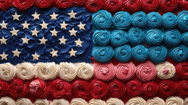 American flag made of cupcakes for the 4th of july celebration in the usa