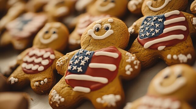 Gingerbread man cookies decorated with american flag for patriotic celebration - Powered by Adobe